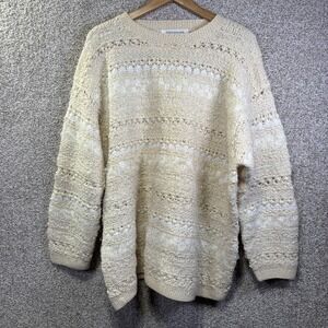 Jones New York Sweater Womens 3X White Chunky Knit Striped Pullover Mohair Wool